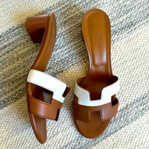 Hermes Brown and White Sandals